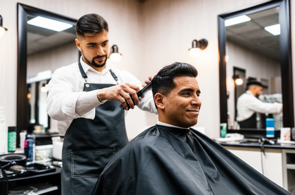 Professional barber at work